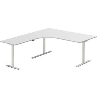 Office hæve-sænkebord 180x200cm i lys grå med alugråt stel venstrevendt