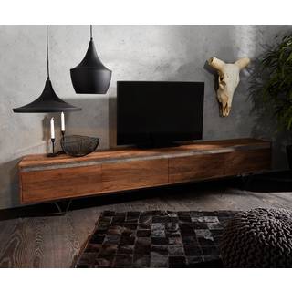 Lowboard Stonegrace 240 cm Akazie Braun Schiefer 4 Türen V-Fuß Schwarz - Braun, Schwarz