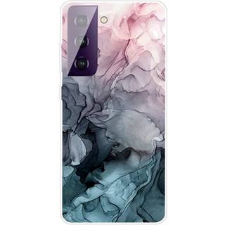 Marble Pattern Electroplated IMD Samsung Galaxy S21 FE 5G TPU Cover - Grå / Pink