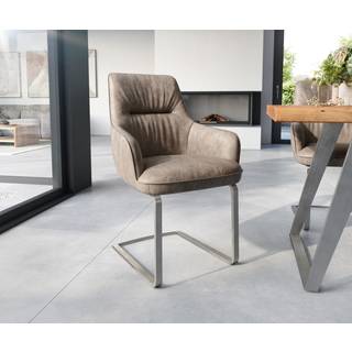 Freischwinger Zelia-Flex mit Armlehnen Mikrofaser Taupe Vintage Freischwinger flach Edelstahl Taschenfederkern - Taupe, Silber