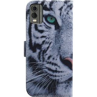 Nokia C32 Læder Cover m. Pung & Print - Tiger