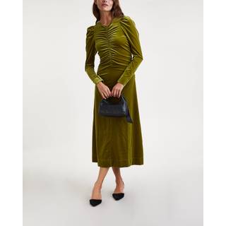 Velvet Jersey Gathered Long Dress T3709 - Avocado - GANNI - Grøn M