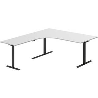 Office hæve-sænkebord 180x200cm i lys grå med sort stel venstrevendt