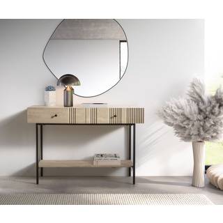 Konsolentisch Nenita 120x35 cm Mango White Wash 2 Schubladen Metall Schwarz - White Wash, Schwarz