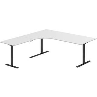 Office hæve-sænkebord 200x200cm i lys grå med sort stel venstrevendt
