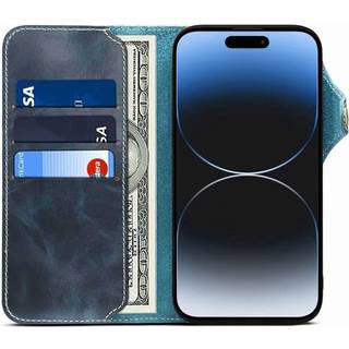 Wallet 3-kort ægte læder Apple iPhone 15 - Blå