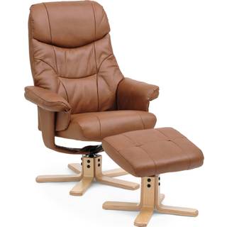 Cosy seniorstol - okselæder farve cognac - med fodskammel