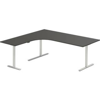 Office hæve-sænkebord 200x180cm i antracit med alugråt stel venstrevendt