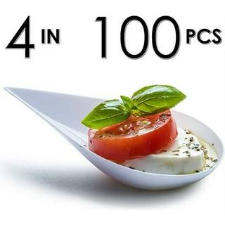 Dlux 100 4 -in t?re drop mini forretterplader genanvendelige hvide plastiske skeer - desserter og appetitv?kkere, der serverer plade - asiatisk s