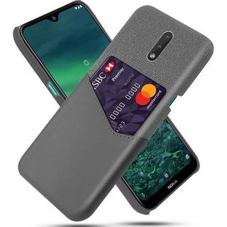 Nokia 2.3 Stofbetrukket Plastik Cover m. Kortholder af Læder - Grå