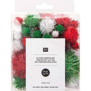 Glitter Pompons 63 Stück - Rot-Grün