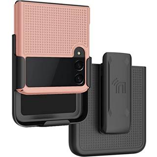 Tilfælde med klip til Galaxy Z Flip 3 5G NakedCellPhone [Grid Tekstur] Slim Hard Shell Cover og [Rotering/Ratchet] Belt Hip Holster til Samsung Z