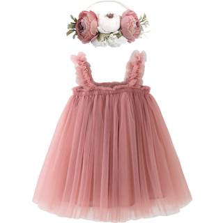 BGFKS Layered Tulle Tutu Dress til sm?barnspiger baby pige Rainbow Tutu Princess nederdel s?t med blomsterpandeb?nd. (Dusty Rose 2t)