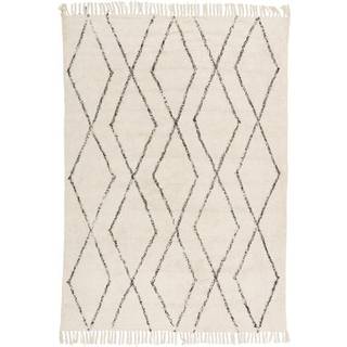 Håndtuftet bomuldstæppe Bina med diamantmønster og frynser