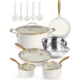 Gotham Steel 15-delt keramisk nonstick-køkkensæt med diamantinfunderet Ti-Cerama, Stay-Cool-håndtag, ovnfast op til 500F