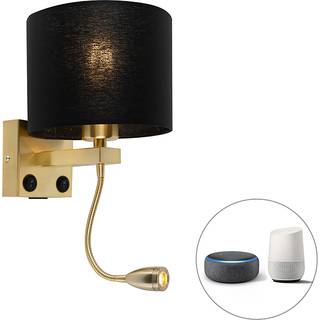 Smart væglampe guld med USB og sort skærm inkl. Wifi A60 - Brescia