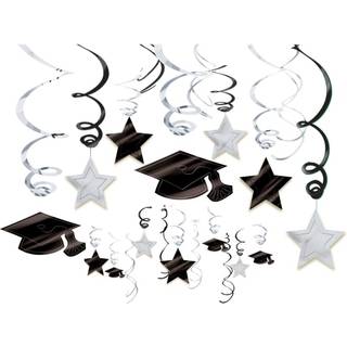 Amscan Graduation Hanging Foil Swirl Decoration White and Black 30 Pcs