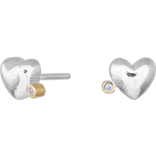 Siersbøl Shape Sølv Hjerte ørestik 14kt+0.03ct W/SI