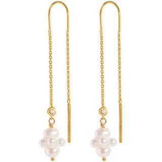 Pearl Cluster Dangling Forgyldt Sølv Ørehængere fra byBiehl med Ferskvandsperler