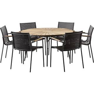 Kerteminde teak Ø130 cm, antracit stel med 6 Mood teak stole