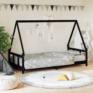 sengeramme til juniorseng 90x190 cm massivt fyrretræ sort
