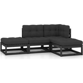Loungesæt Til Haven 4 Dele Massivt Fyrretræ - Sort / Ja