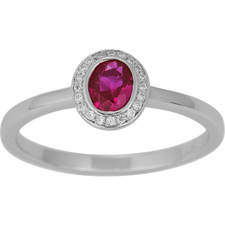 Siersbøl roset ring i sølv med syntetisk 4x5mm Rubin + cubic zirkonia - Str. 58