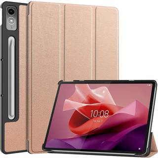 Lenovo Tab P12 Magnetisk Tri-Fold Læder Flip Cover m. Pencil Holder - Rose Gold