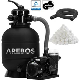 Arebos® Sandfilteranlæg Poolfilter med pumpe 350W - 9500 L/t,7-Way,inkl.tilbehør-Sort