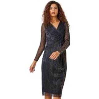 Roman Roman Black Shimmer Stripe Print Midi Wrap Dress - 12