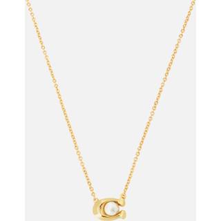 Coach COACH Gold Tone Pearl Signature Pendant Necklace