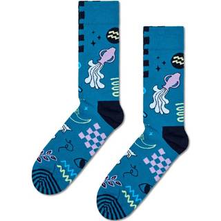Aquarius Zodiac Sock | Astrology Crew Sock - Blue, Light Purple, Light Blue, Navy, Light Green - 36-40