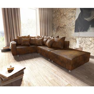 Ecksofa Clovis Braun Antik Optik modul Hocker Armlehne Ottomane Links