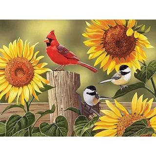 Bit og stykker - 100 stykker Big Piece Jigsaw Puzzle For Seniors - 15 """" X 19 """" - Sunflower & Songbirds - 100 PC Cardinals store bogstaver Menta
