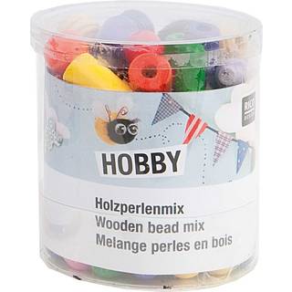 Holz-Perlen Mix mehrfarbig 100g - Mehrfarbig