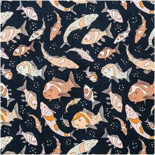 Druckstoff Jardin Japonais Kois dunkelblau 50x140cm - Mehrfarbig