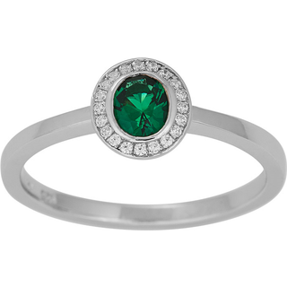 Siersbøl roset ring i sølv med syntetisk 4x 5mm smaragd+cubic zirkonia - Str. 56