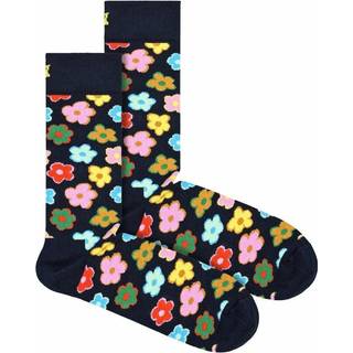 Navy Flower Socks | Colorful Novelty Crew Socks - Navy, Red, Yellow, Pink, Brown, Green - 41-46
