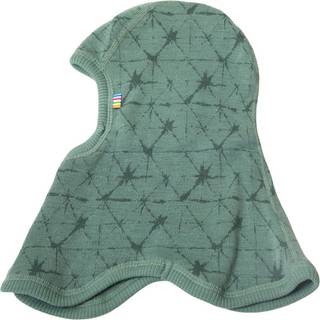 Elefanthue med knap i grøn 100% merino uld med mønster