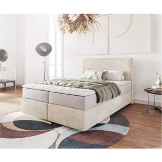 Boxspringbett Dream-Well 140x200 cm Cord Beige mit Taschenfederkernmatratze und Topper Visco
