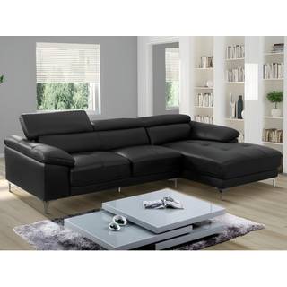 Hjørne-lædersofa SOLANGE i læder, sort, højrekant - SOLANGE - Sort sofa i sort hjørnesofabord i læder, gruppe