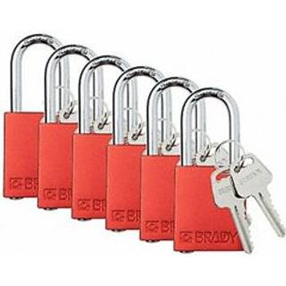 Brady Safety Lockout h?ngel?s -s?t - 6 Pack - Red - Keared forskellige sikkerheds lockout h?ngel?ser - 2 n?gler pr. L?s - SDAL -RED -38ST -KD6