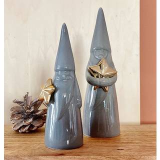 2 Weihnachtszwerge Dekofiguren mit Stern in Gold / Grau Weinachtsmann Nikolaus Figuren