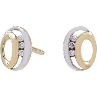 Siersbøl 14kt. guldørestikker tofarvet med diamant på i alt 0.030ct W/SI