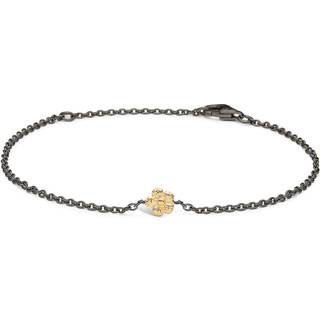 Blossom sort sølv armbånd med forgyldt blomst, 17+3 cm