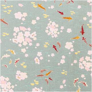 Druckstoff Jardin Japonais Kois rauchblau-gold 50x140cm - Mehrfarbig