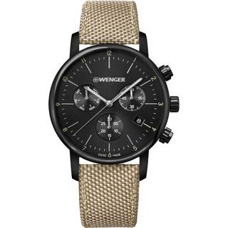 Wenger Urban Classic Chronograph Quartz Black Dial Beige Textile Strap Men’s Watch 01.1743.117