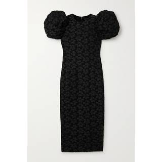 Rotate Floral jacquard puff-sleeve midi dress - black - XXS