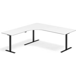 Office hæve-sænkebord 200x200cm i hvid med sort stel venstrevendt