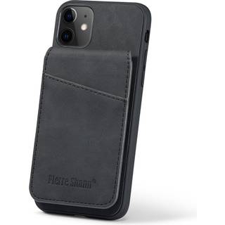 iPhone 11 Læderbelagt Plastik Bagside Cover m. Kortholdere og Ståfunktion - Sort